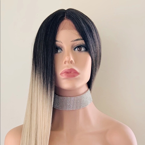 Long 36” Ombre Mocha Platinum Color Premium Fiber Lace Front Wig - Picture 6 of 13